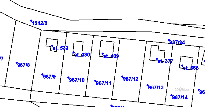 Parcela st. 409 v KÚ Rabyně, Katastrální mapa