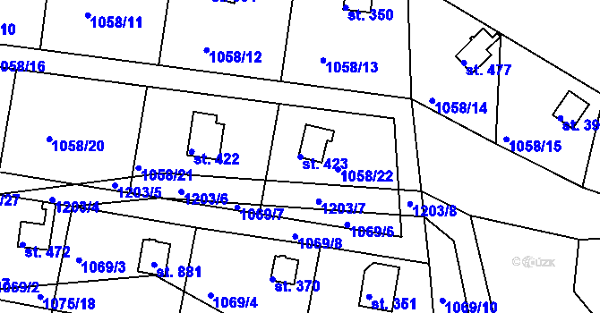 Parcela st. 423 v KÚ Rabyně, Katastrální mapa