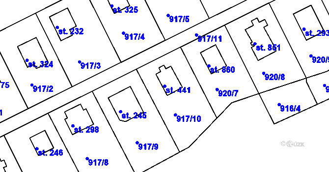 Parcela st. 441 v KÚ Rabyně, Katastrální mapa