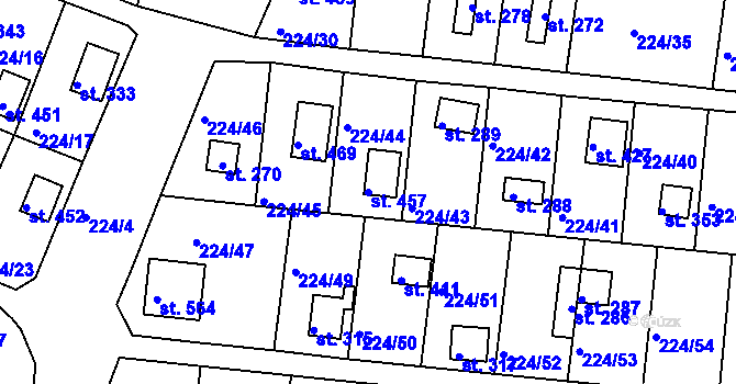 Parcela st. 457 v KÚ Rabyně, Katastrální mapa