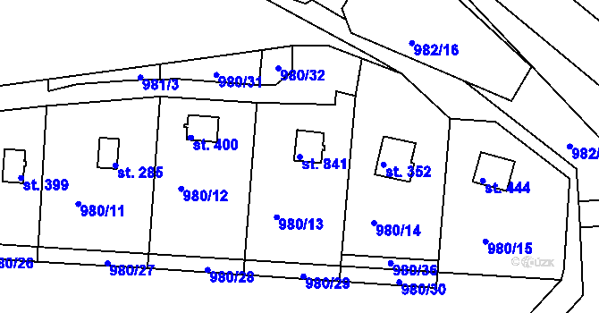 Parcela st. 841 v KÚ Rabyně, Katastrální mapa