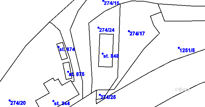 Parcela st. 848 v KÚ Rabyně, Katastrální mapa