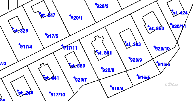 Parcela st. 851 v KÚ Rabyně, Katastrální mapa