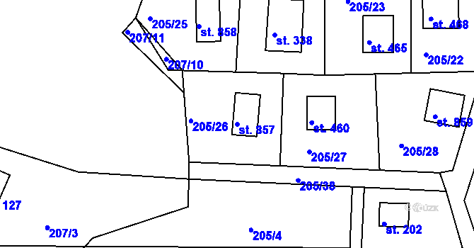 Parcela st. 857 v KÚ Rabyně, Katastrální mapa