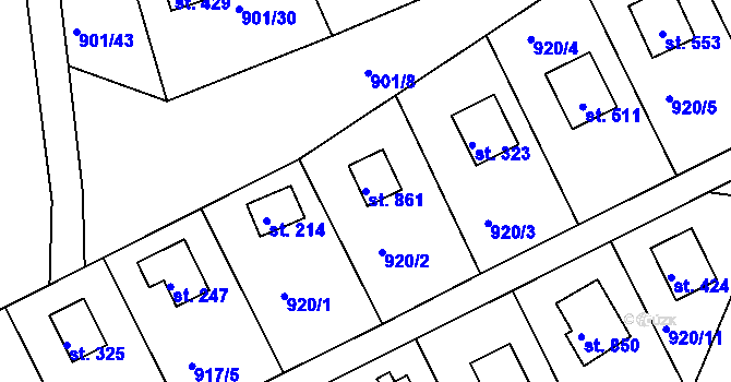 Parcela st. 861 v KÚ Rabyně, Katastrální mapa