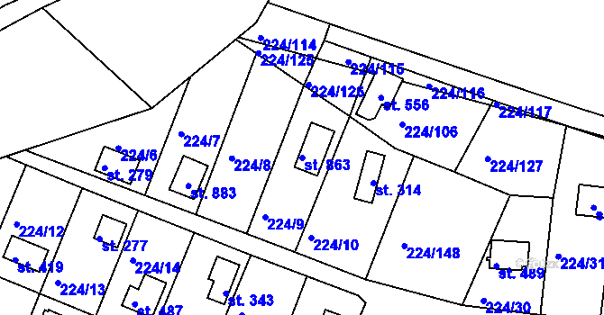 Parcela st. 863 v KÚ Rabyně, Katastrální mapa