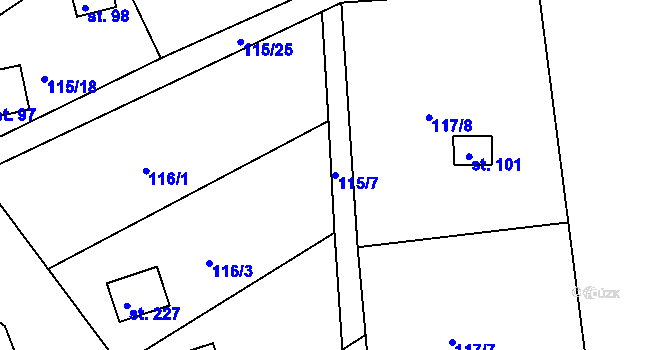 Parcela st. 115/7 v KÚ Rabyně, Katastrální mapa