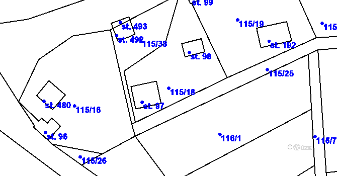 Parcela st. 115/18 v KÚ Rabyně, Katastrální mapa