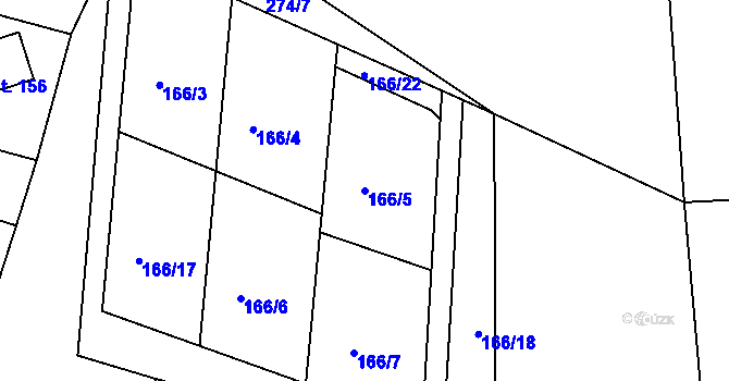 Parcela st. 166/5 v KÚ Rabyně, Katastrální mapa