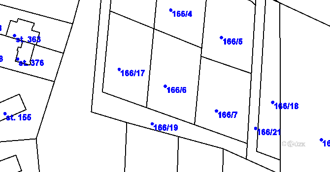 Parcela st. 166/6 v KÚ Rabyně, Katastrální mapa