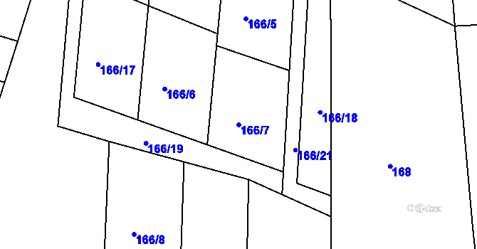 Parcela st. 166/7 v KÚ Rabyně, Katastrální mapa