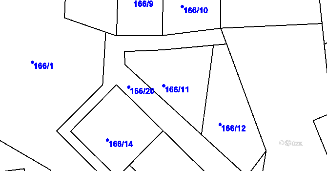 Parcela st. 166/11 v KÚ Rabyně, Katastrální mapa