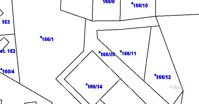 Parcela st. 166/20 v KÚ Rabyně, Katastrální mapa