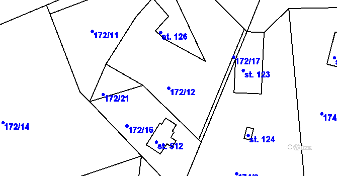 Parcela st. 172/12 v KÚ Rabyně, Katastrální mapa