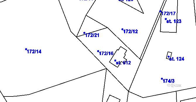 Parcela st. 172/16 v KÚ Rabyně, Katastrální mapa