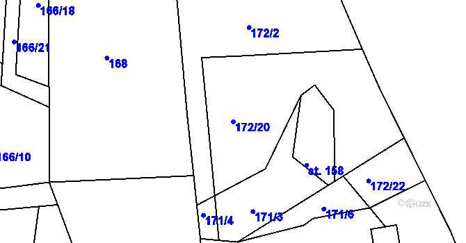 Parcela st. 172/20 v KÚ Rabyně, Katastrální mapa