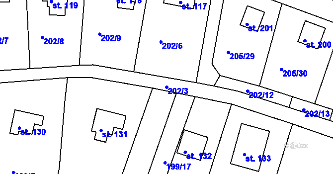 Parcela st. 202/3 v KÚ Rabyně, Katastrální mapa