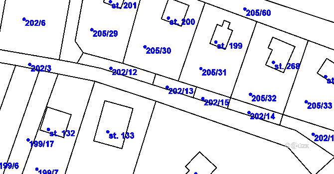 Parcela st. 202/13 v KÚ Rabyně, Katastrální mapa