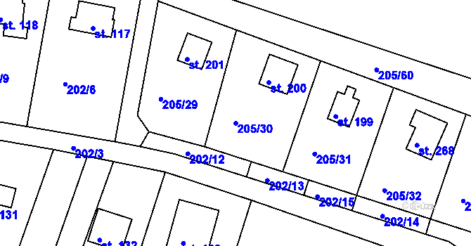 Parcela st. 205/30 v KÚ Rabyně, Katastrální mapa