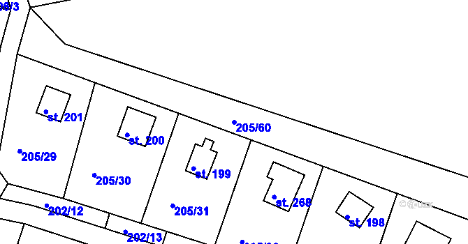 Parcela st. 205/60 v KÚ Rabyně, Katastrální mapa