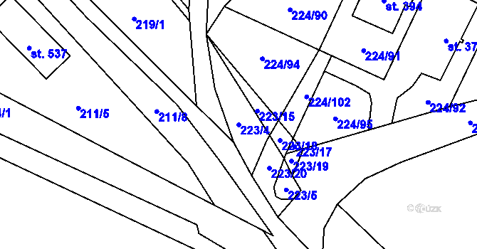 Parcela st. 223/4 v KÚ Rabyně, Katastrální mapa