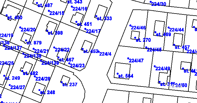 Parcela st. 224/4 v KÚ Rabyně, Katastrální mapa