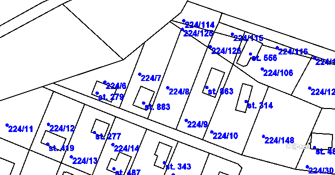 Parcela st. 224/8 v KÚ Rabyně, Katastrální mapa