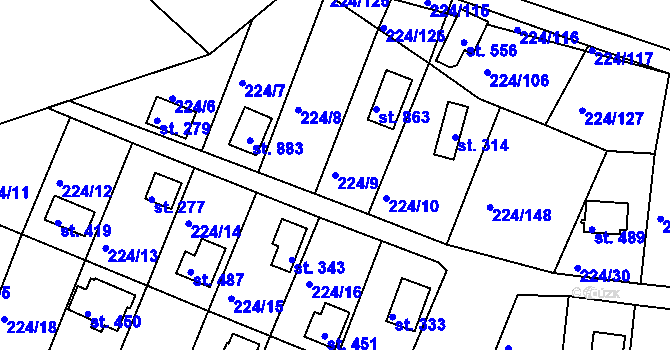 Parcela st. 224/9 v KÚ Rabyně, Katastrální mapa