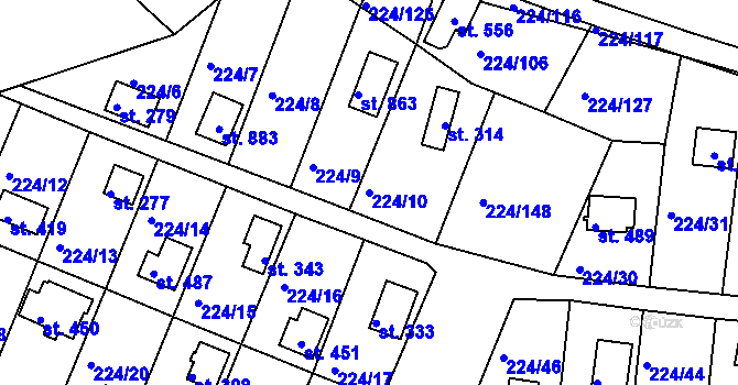 Parcela st. 224/10 v KÚ Rabyně, Katastrální mapa