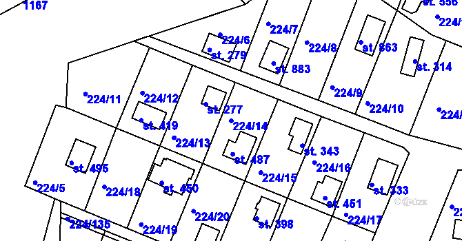 Parcela st. 224/14 v KÚ Rabyně, Katastrální mapa