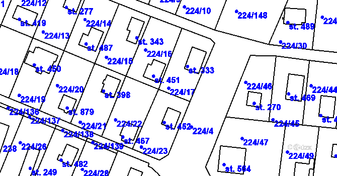 Parcela st. 224/17 v KÚ Rabyně, Katastrální mapa