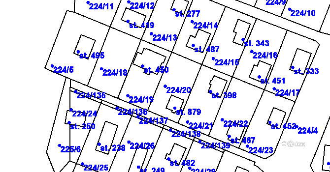 Parcela st. 224/20 v KÚ Rabyně, Katastrální mapa