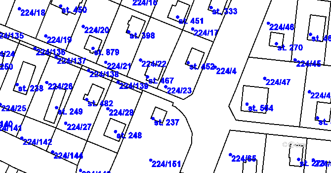 Parcela st. 224/23 v KÚ Rabyně, Katastrální mapa
