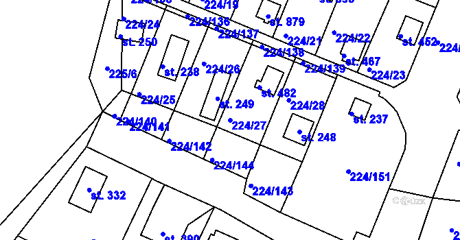 Parcela st. 224/27 v KÚ Rabyně, Katastrální mapa