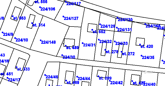 Parcela st. 224/31 v KÚ Rabyně, Katastrální mapa