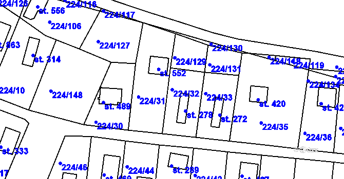 Parcela st. 224/32 v KÚ Rabyně, Katastrální mapa