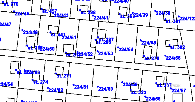 Parcela st. 224/53 v KÚ Rabyně, Katastrální mapa