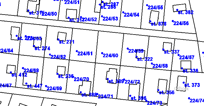 Parcela st. 224/60 v KÚ Rabyně, Katastrální mapa