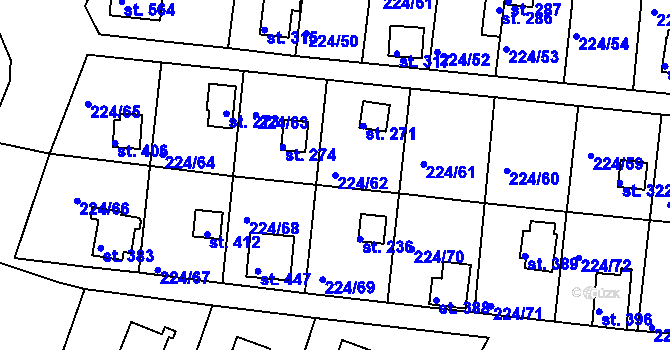 Parcela st. 224/62 v KÚ Rabyně, Katastrální mapa