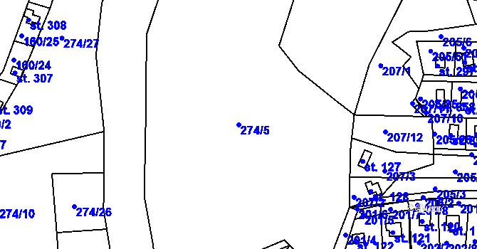 Parcela st. 274/5 v KÚ Rabyně, Katastrální mapa