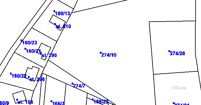 Parcela st. 274/10 v KÚ Rabyně, Katastrální mapa