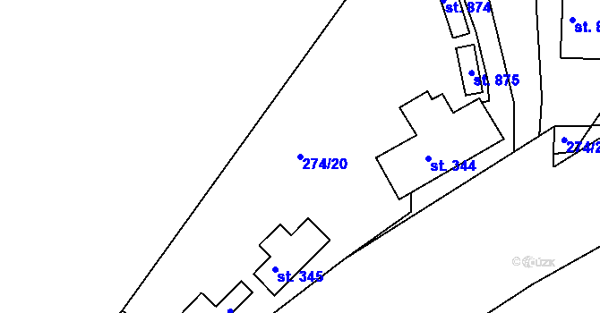 Parcela st. 274/20 v KÚ Rabyně, Katastrální mapa