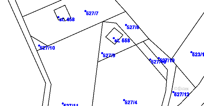 Parcela st. 527/9 v KÚ Rabyně, Katastrální mapa