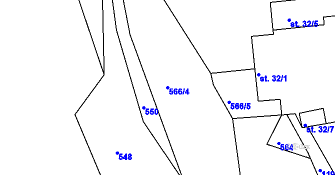 Parcela st. 566/4 v KÚ Rabyně, Katastrální mapa
