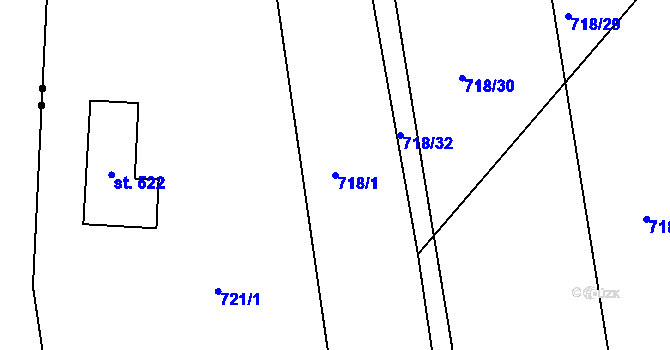 Parcela st. 718/1 v KÚ Rabyně, Katastrální mapa