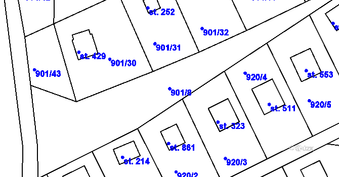 Parcela st. 901/8 v KÚ Rabyně, Katastrální mapa