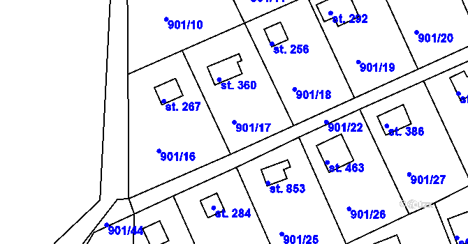 Parcela st. 901/17 v KÚ Rabyně, Katastrální mapa