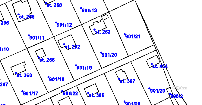 Parcela st. 901/20 v KÚ Rabyně, Katastrální mapa