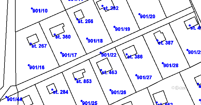 Parcela st. 901/22 v KÚ Rabyně, Katastrální mapa