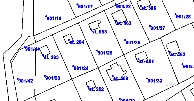 Parcela st. 901/25 v KÚ Rabyně, Katastrální mapa